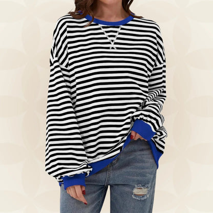 Nyxelle | Contrast Trim Striped Oversized Sweatshirt