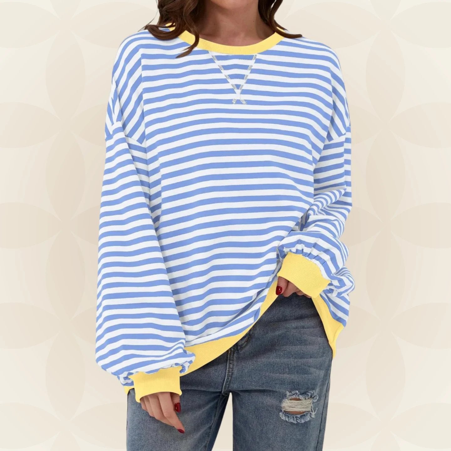 Nyxelle | Contrast Trim Striped Oversized Sweatshirt
