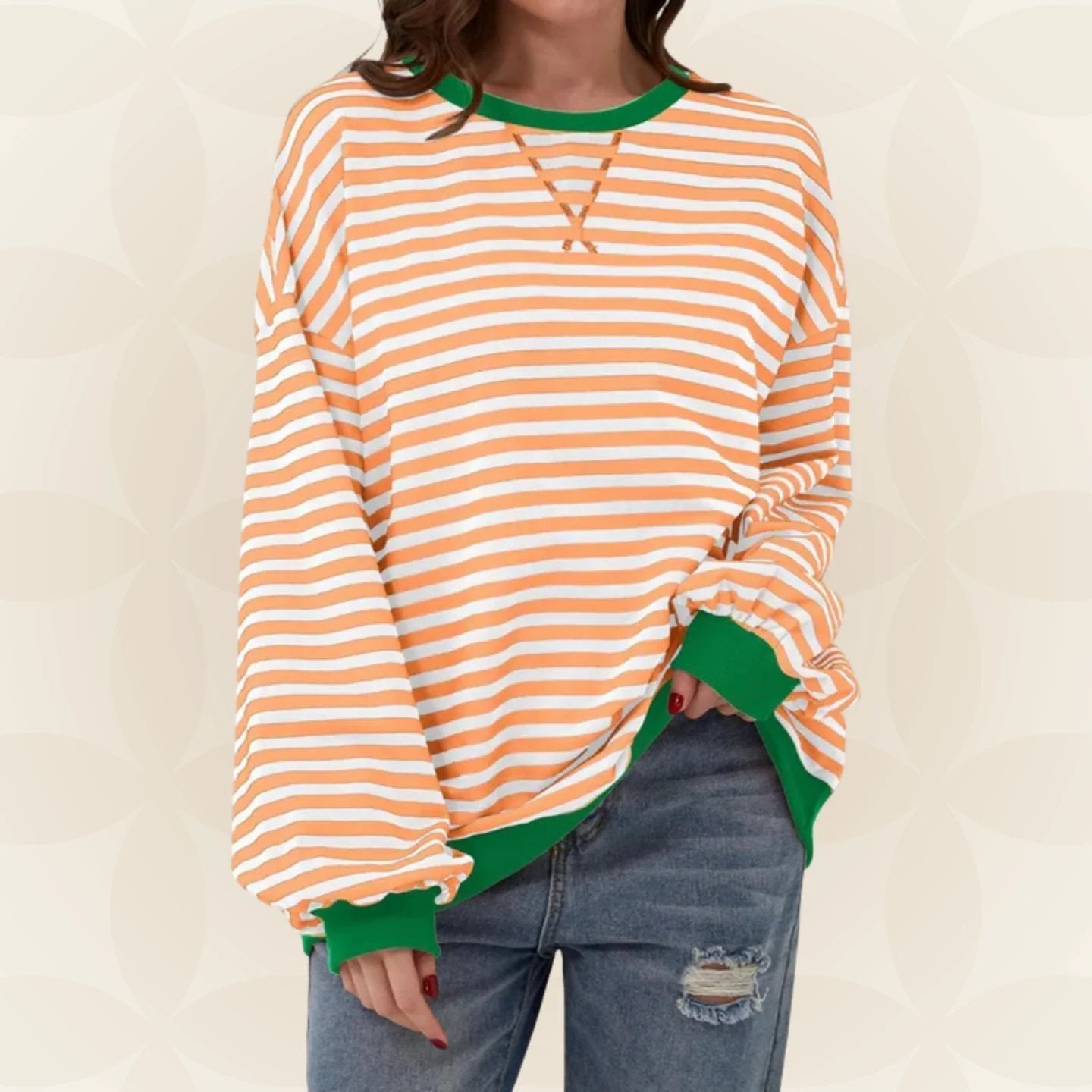 Nyxelle | Contrast Trim Striped Oversized Sweatshirt