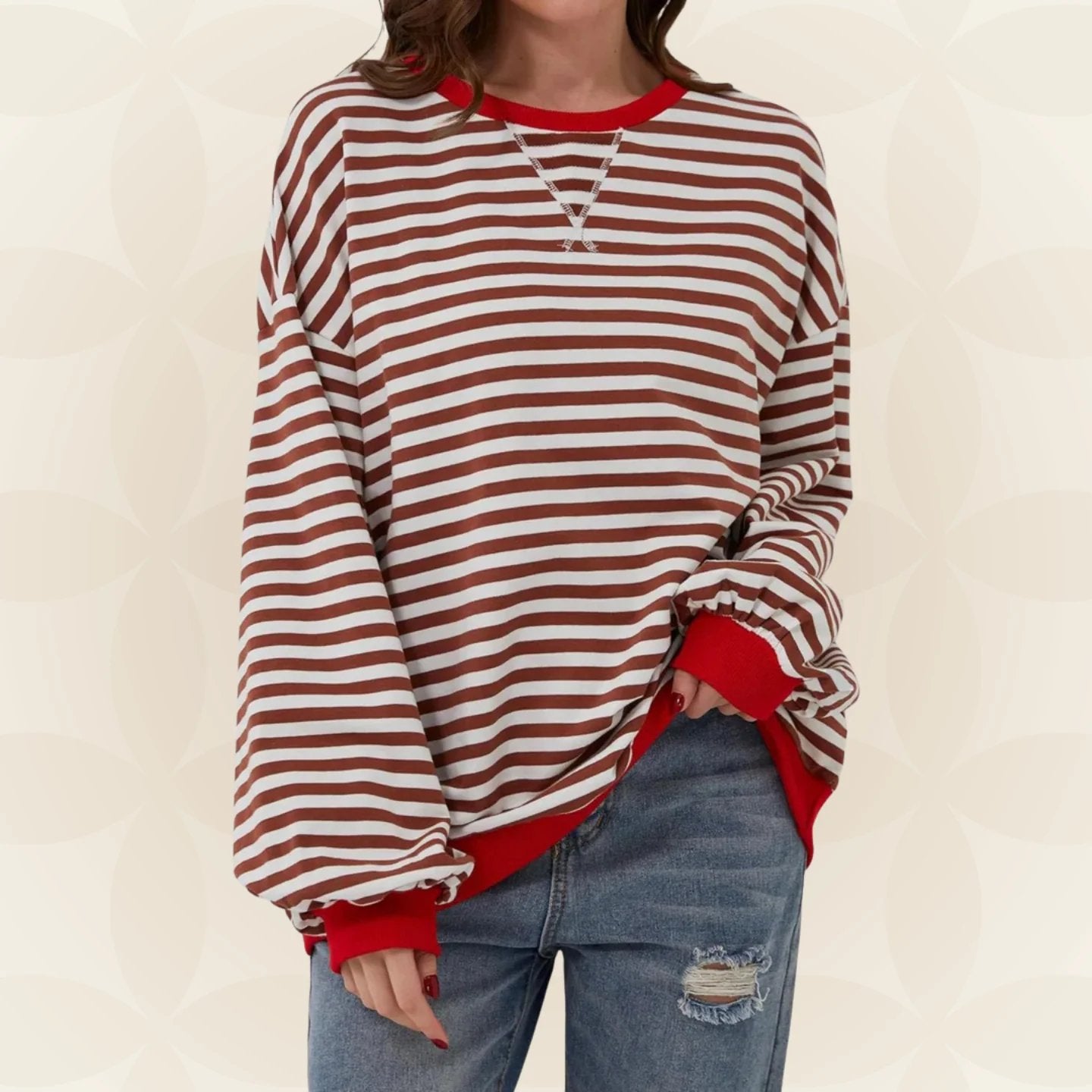 Nyxelle | Contrast Trim Striped Oversized Sweatshirt