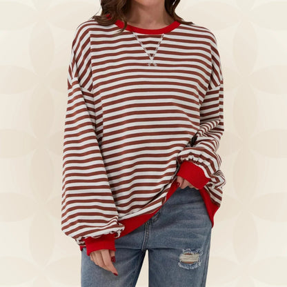 Nyxelle | Contrast Trim Striped Oversized Sweatshirt