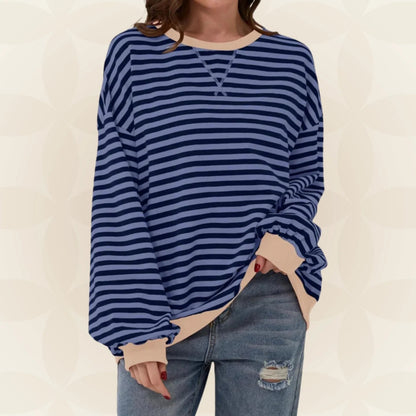 Nyxelle | Contrast Trim Striped Oversized Sweatshirt