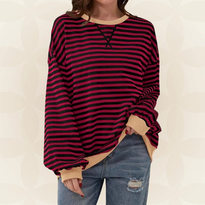Nyxelle | Contrast Trim Striped Oversized Sweatshirt