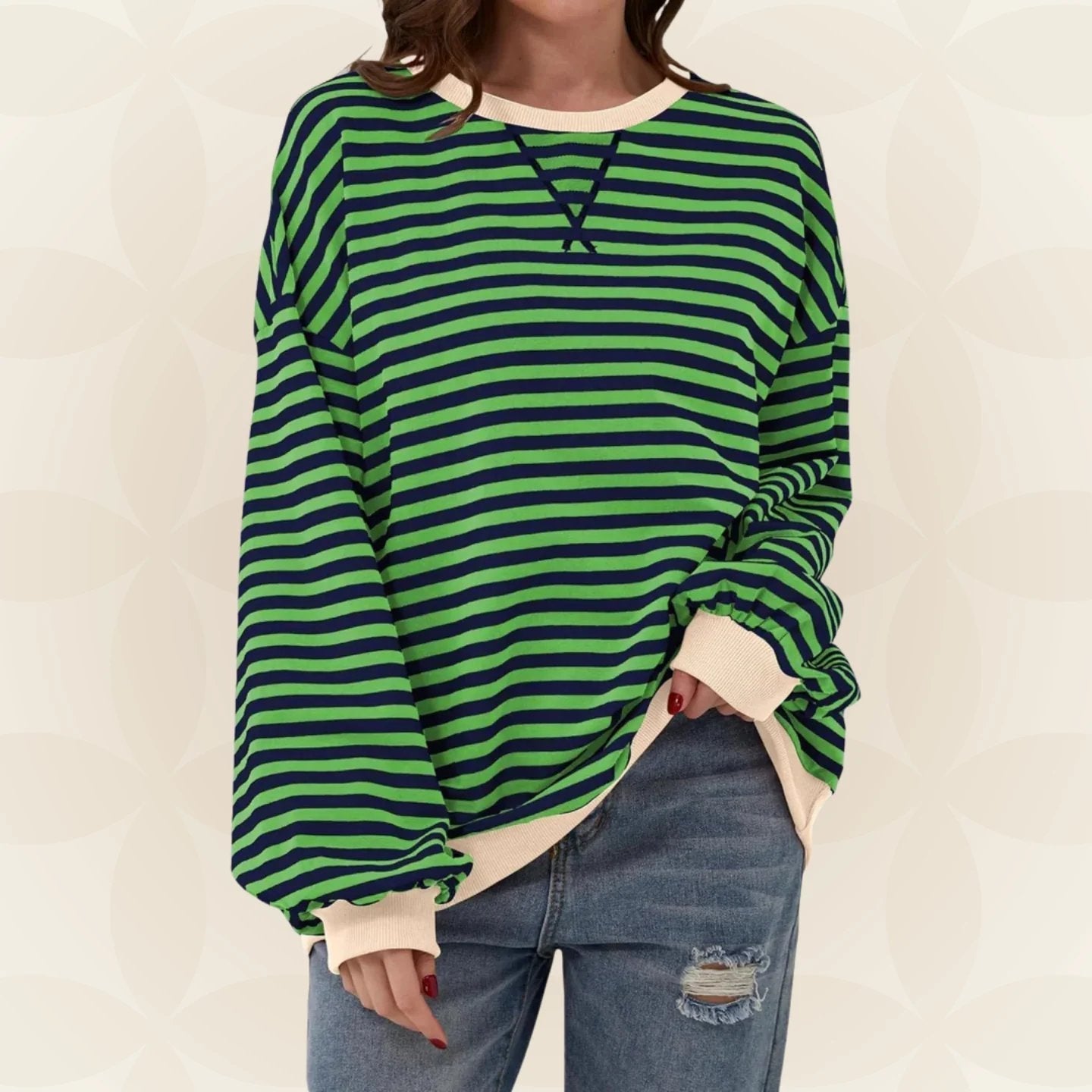 Nyxelle | Contrast Trim Striped Oversized Sweatshirt