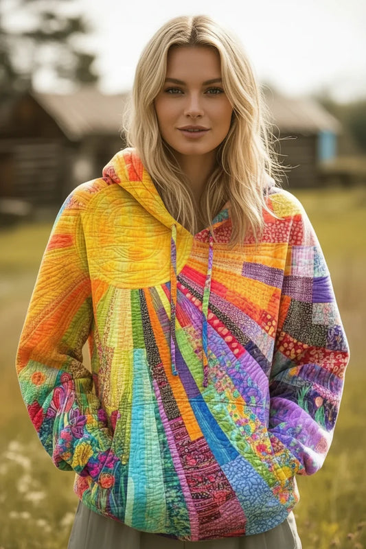 Aerona | Artistic Patchwork Print Hooded Jacket