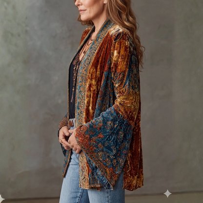 Zephvianne | Bohemian Velvet Patchwork Cardigan