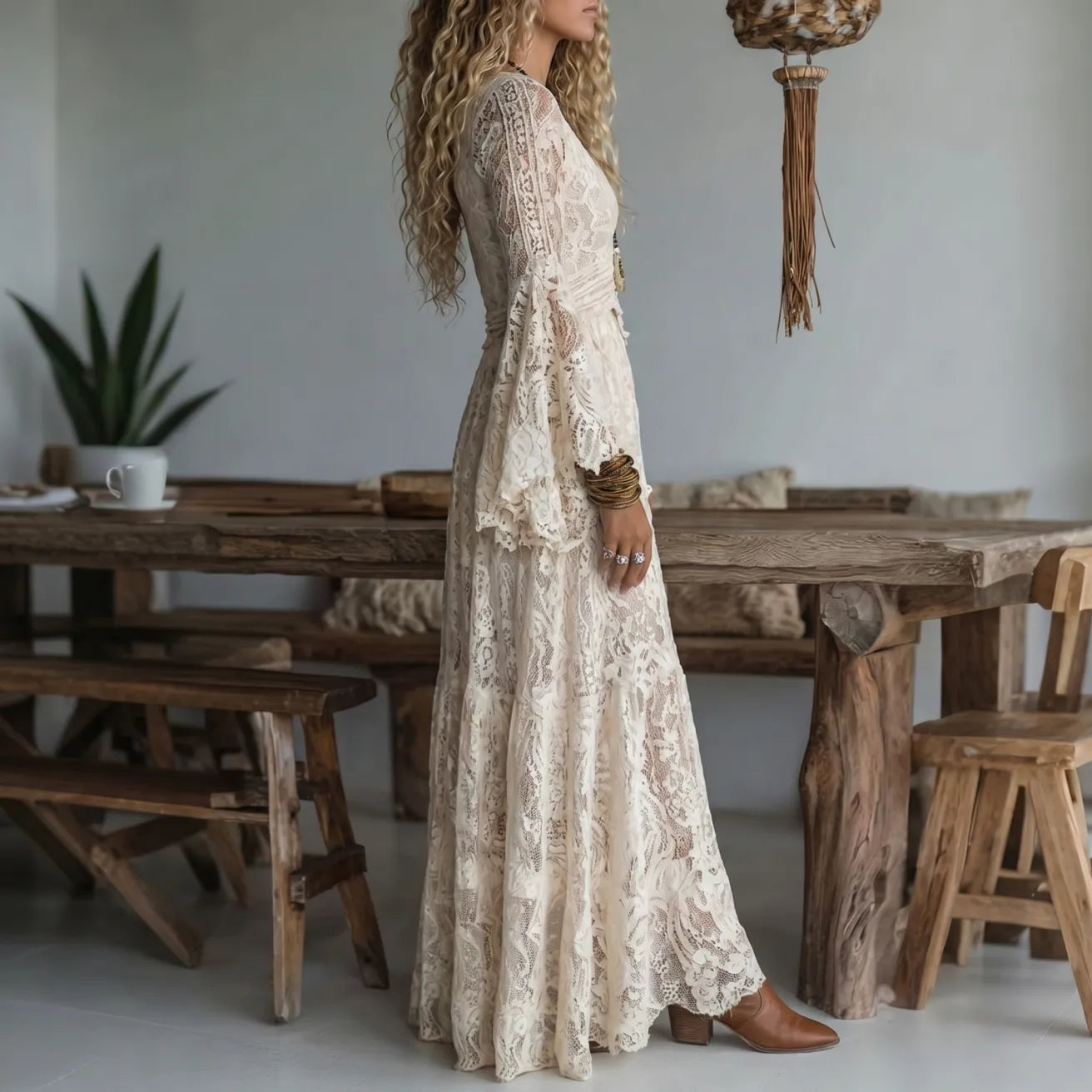 Xavienne | Ethereal Lace Boho Maxi Dress