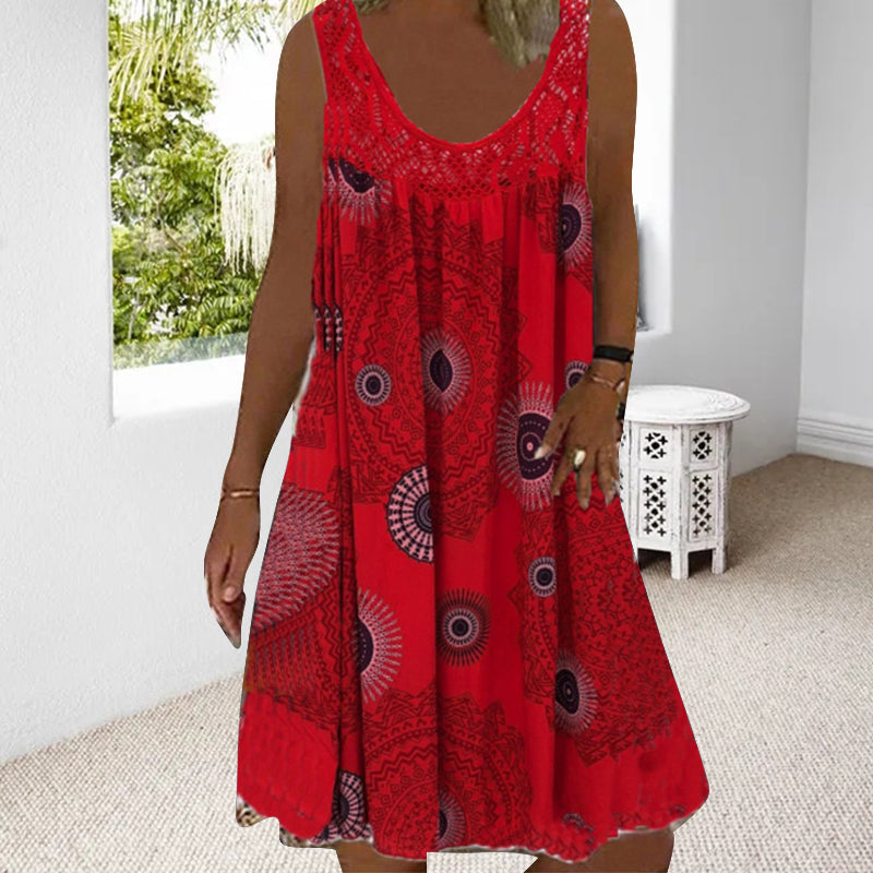 Meridia | Bohemian Print Sleeveless Swing Dress