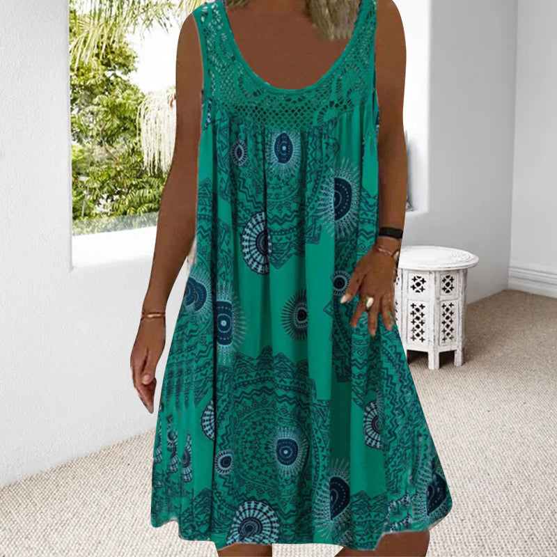 Meridia | Bohemian Print Sleeveless Swing Dress