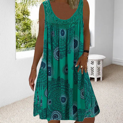 Meridia | Bohemian Print Sleeveless Swing Dress
