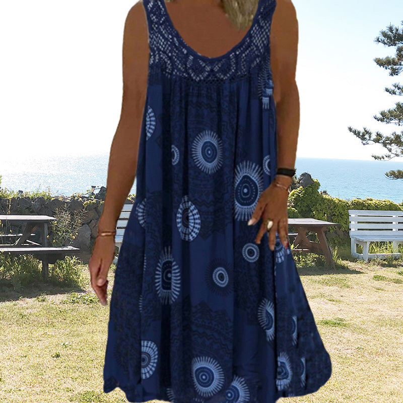 Meridia | Bohemian Print Sleeveless Swing Dress