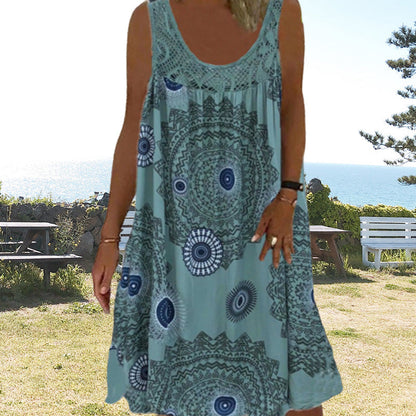 Meridia | Bohemian Print Sleeveless Swing Dress