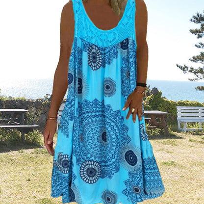 Meridia | Bohemian Print Sleeveless Swing Dress