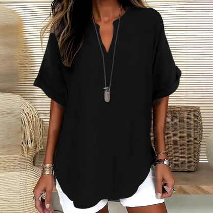 Elowyn | Relaxed V Neck Tunic Blouse