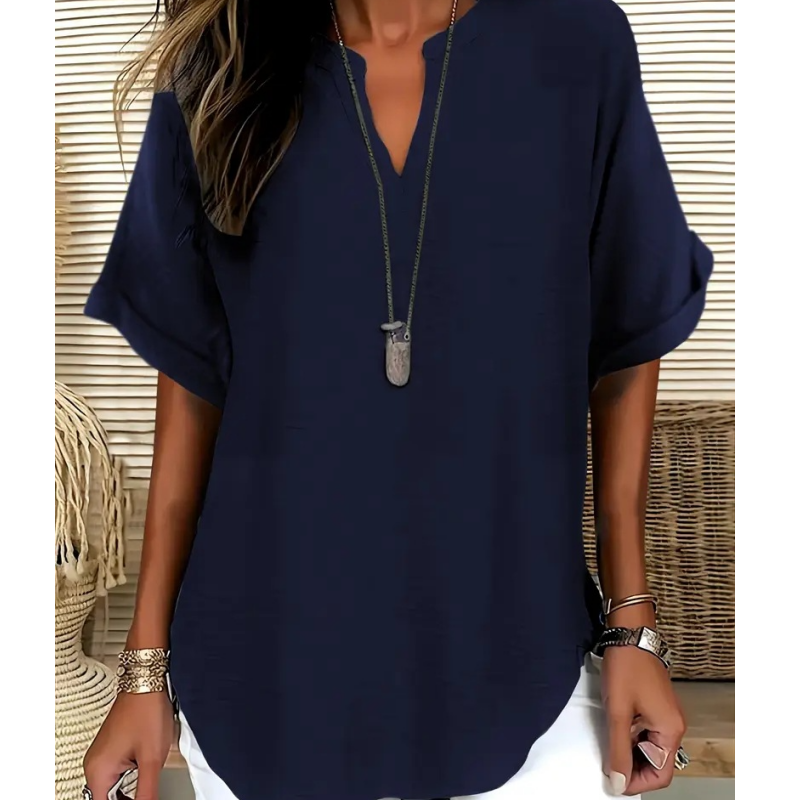 Elowyn | Relaxed V Neck Tunic Blouse