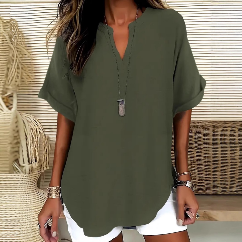 Elowyn | Relaxed V Neck Tunic Blouse