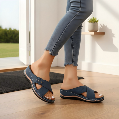 Zarellune | Cross Strap Comfort Slide Sandals