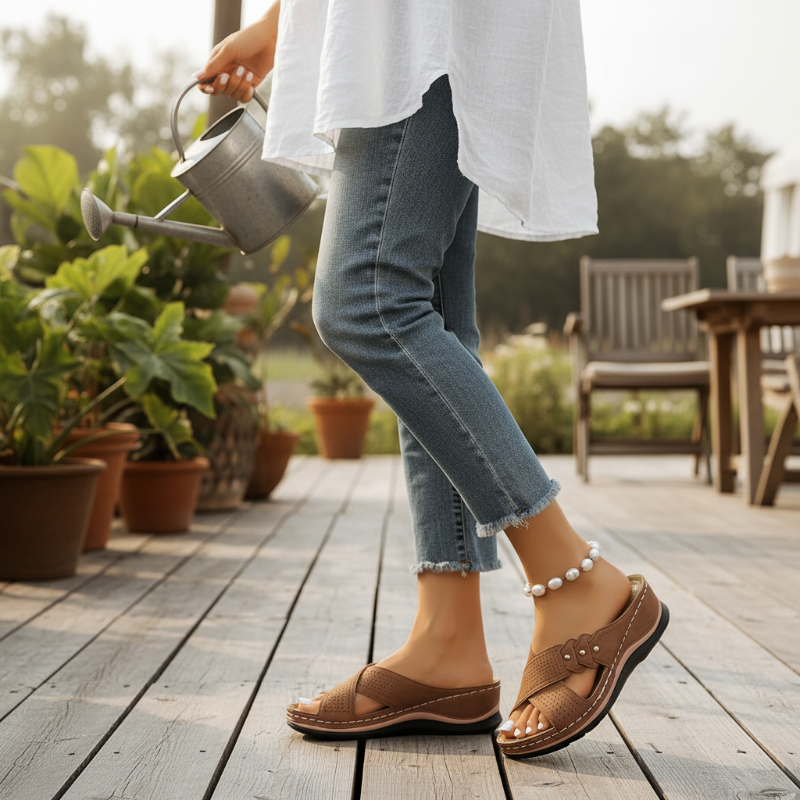 Zarellune | Cross Strap Comfort Slide Sandals
