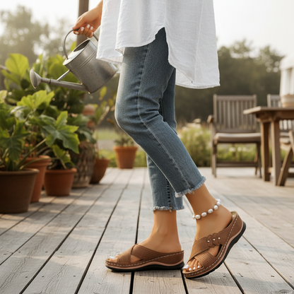 Zarellune | Cross Strap Comfort Slide Sandals
