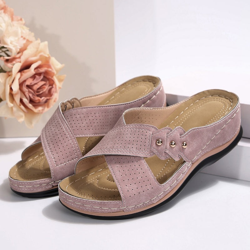 Zarellune | Cross Strap Comfort Slide Sandals