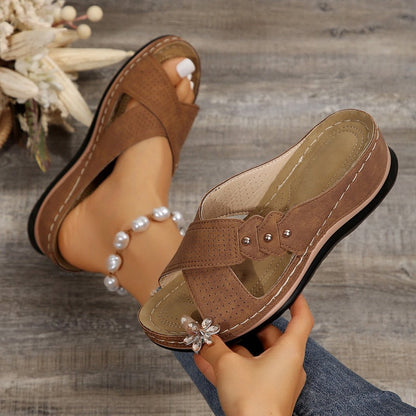 Zarellune | Cross Strap Comfort Slide Sandals