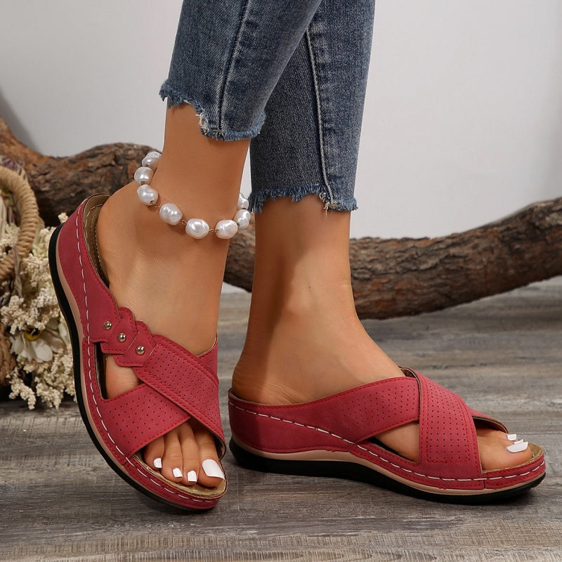 Zarellune | Cross Strap Comfort Slide Sandals