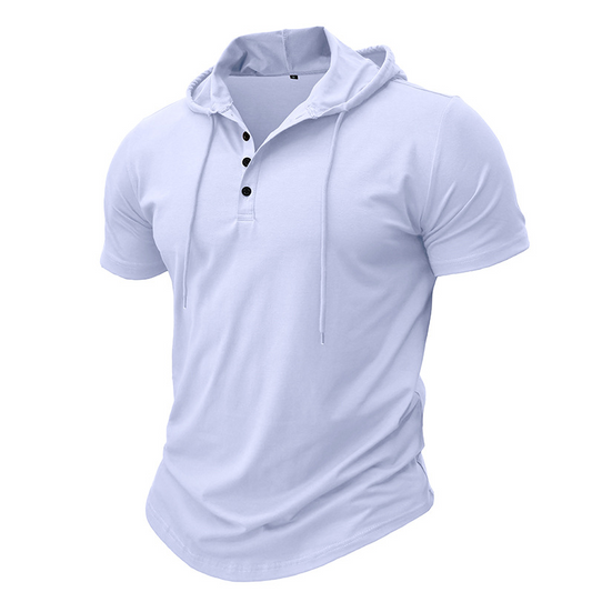 Veytrion | Button Neck Hooded T Shirt