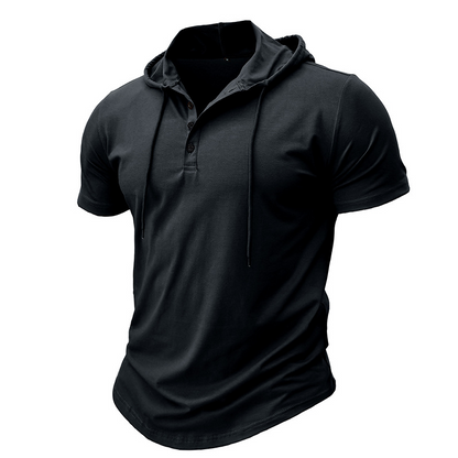 Veytrion | Button Neck Hooded T Shirt