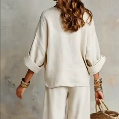 Veltrielle | Casual V Neck Top and Wide Leg Trousers