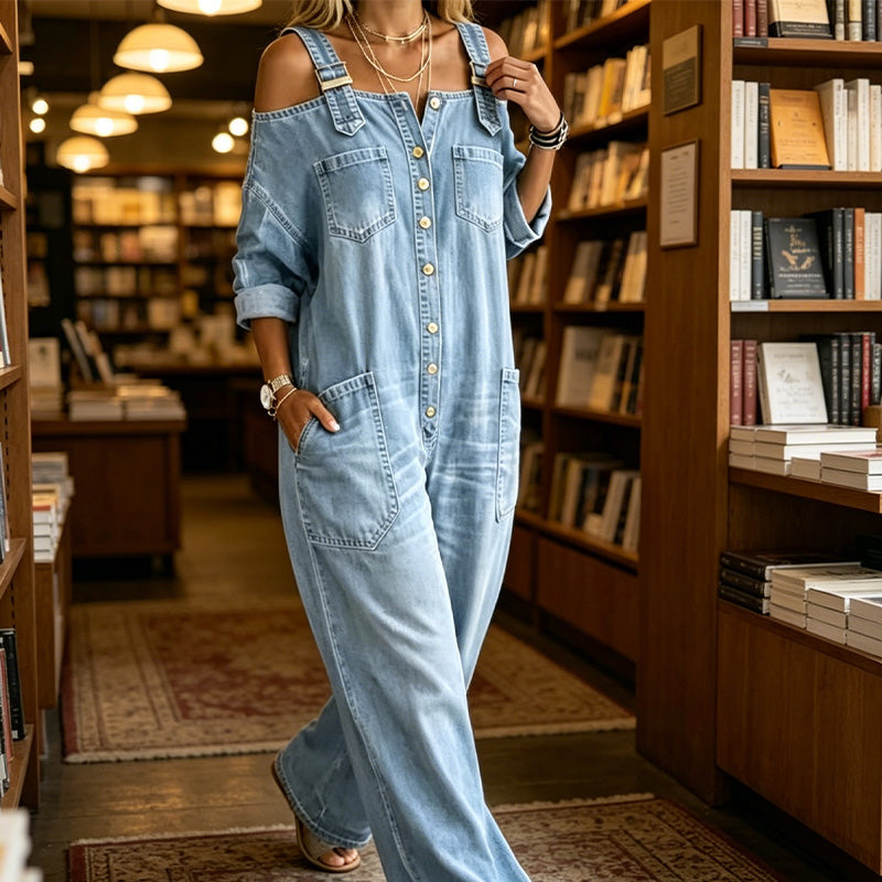 Brialle | Relaxed Pocket Denim Wide Leg Jumpsuit
