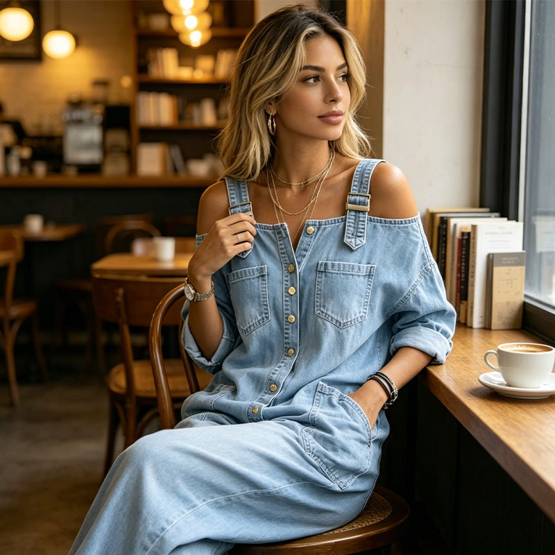 Brialle | Relaxed Pocket Denim Wide Leg Jumpsuit