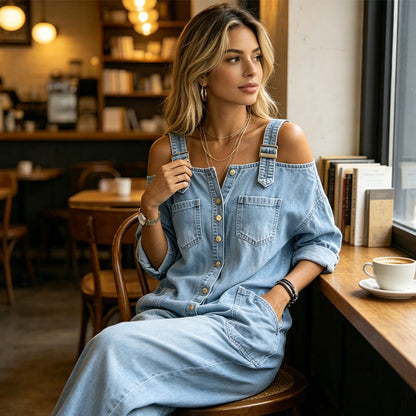 Brialle | Relaxed Pocket Denim Wide Leg Jumpsuit