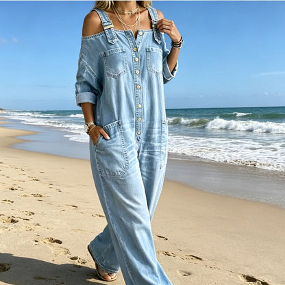 Brialle | Relaxed Pocket Denim Wide Leg Jumpsuit