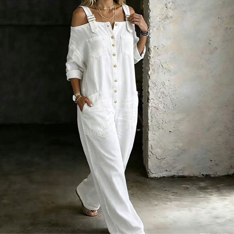 Brialle | Relaxed Pocket Denim Wide Leg Jumpsuit