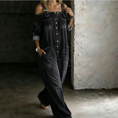 Brialle | Relaxed Pocket Denim Wide Leg Jumpsuit