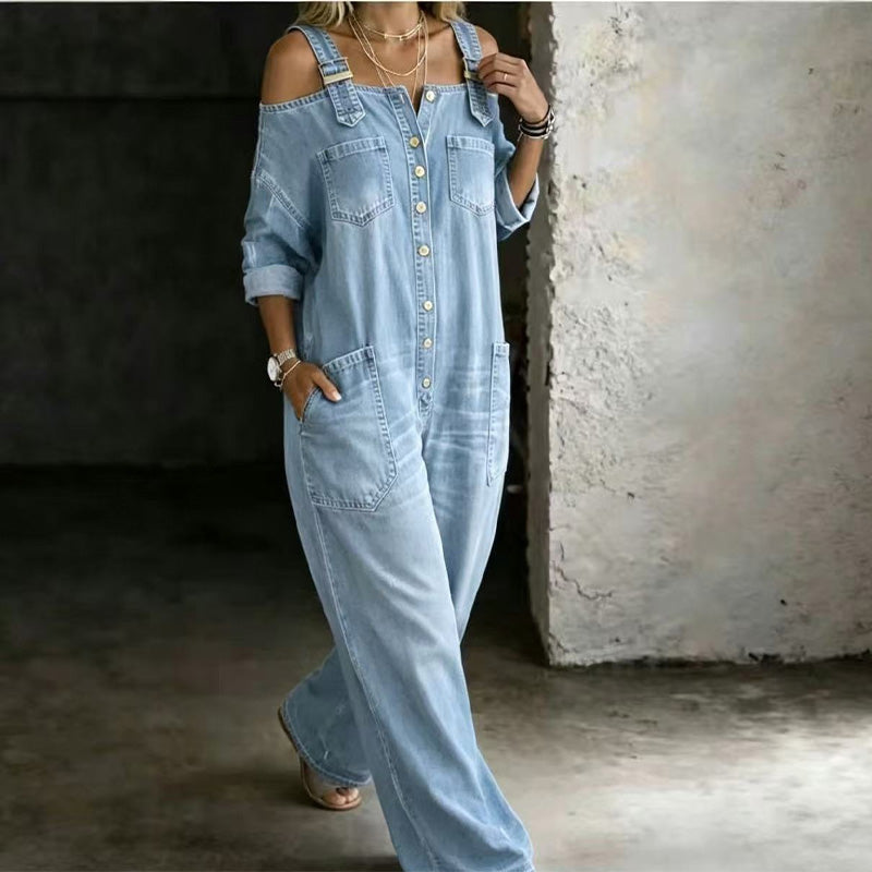Brialle | Relaxed Pocket Denim Wide Leg Jumpsuit