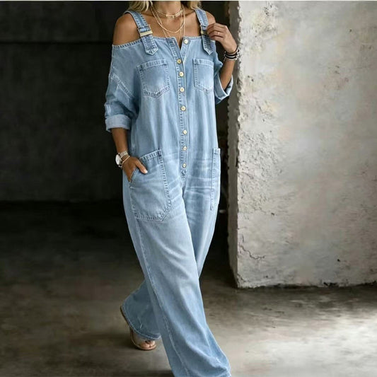 Brialle | Relaxed Pocket Denim Wide Leg Jumpsuit
