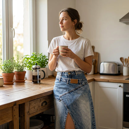 Orielle | Elegant Wrap Style Denim Maxi Skirt