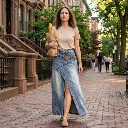 Orielle | Elegant Wrap Style Denim Maxi Skirt