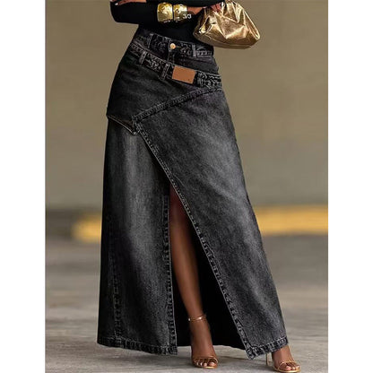 Orielle | Elegant Wrap Style Denim Maxi Skirt