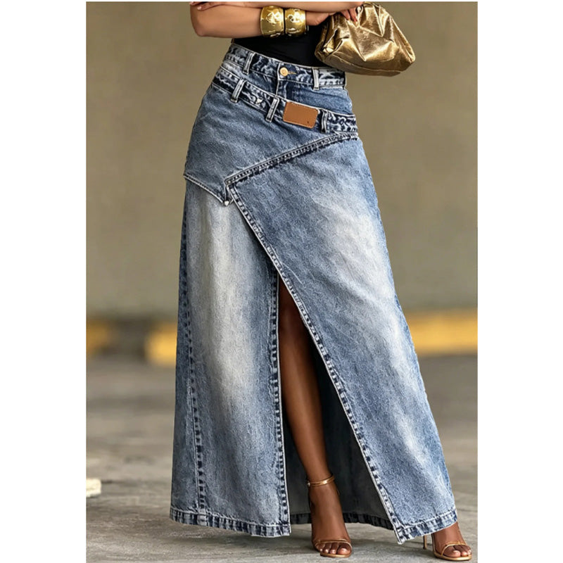 Orielle | Elegant Wrap Style Denim Maxi Skirt