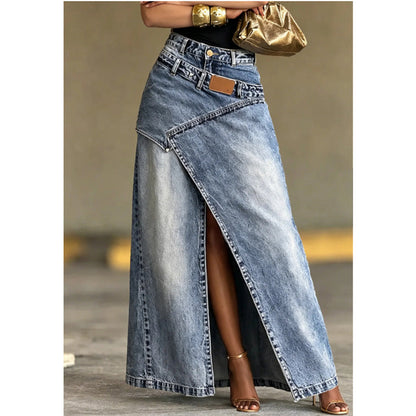 Orielle | Elegant Wrap Style Denim Maxi Skirt