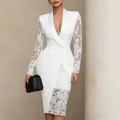 Verity | Elegant Lace Sleeve Midi Dress