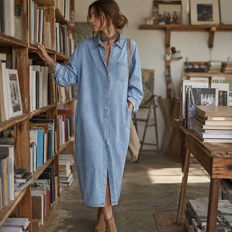 Kendall | Button Front Long Sleeve Shirt Dress