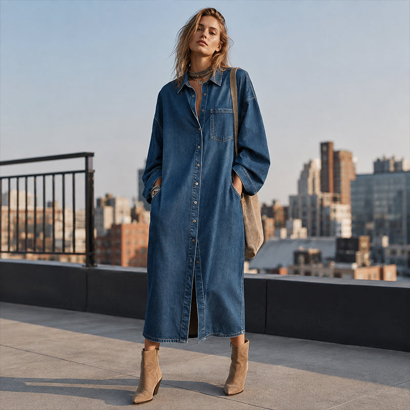 Kendall | Button Front Long Sleeve Shirt Dress