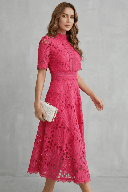 Jessara | Embroidered Lace Midi Dress