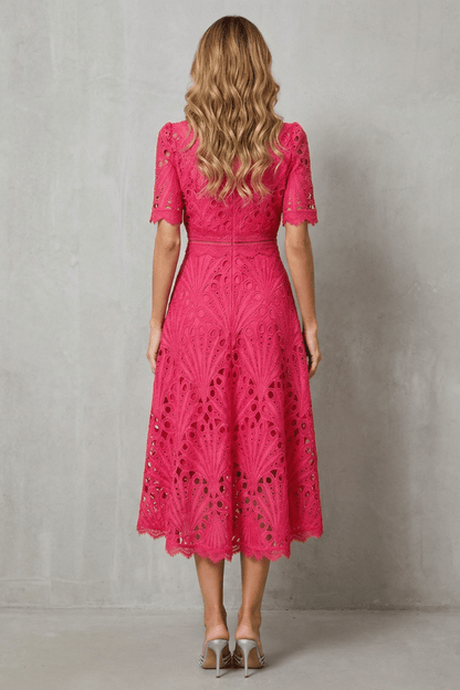 Jessara | Embroidered Lace Midi Dress
