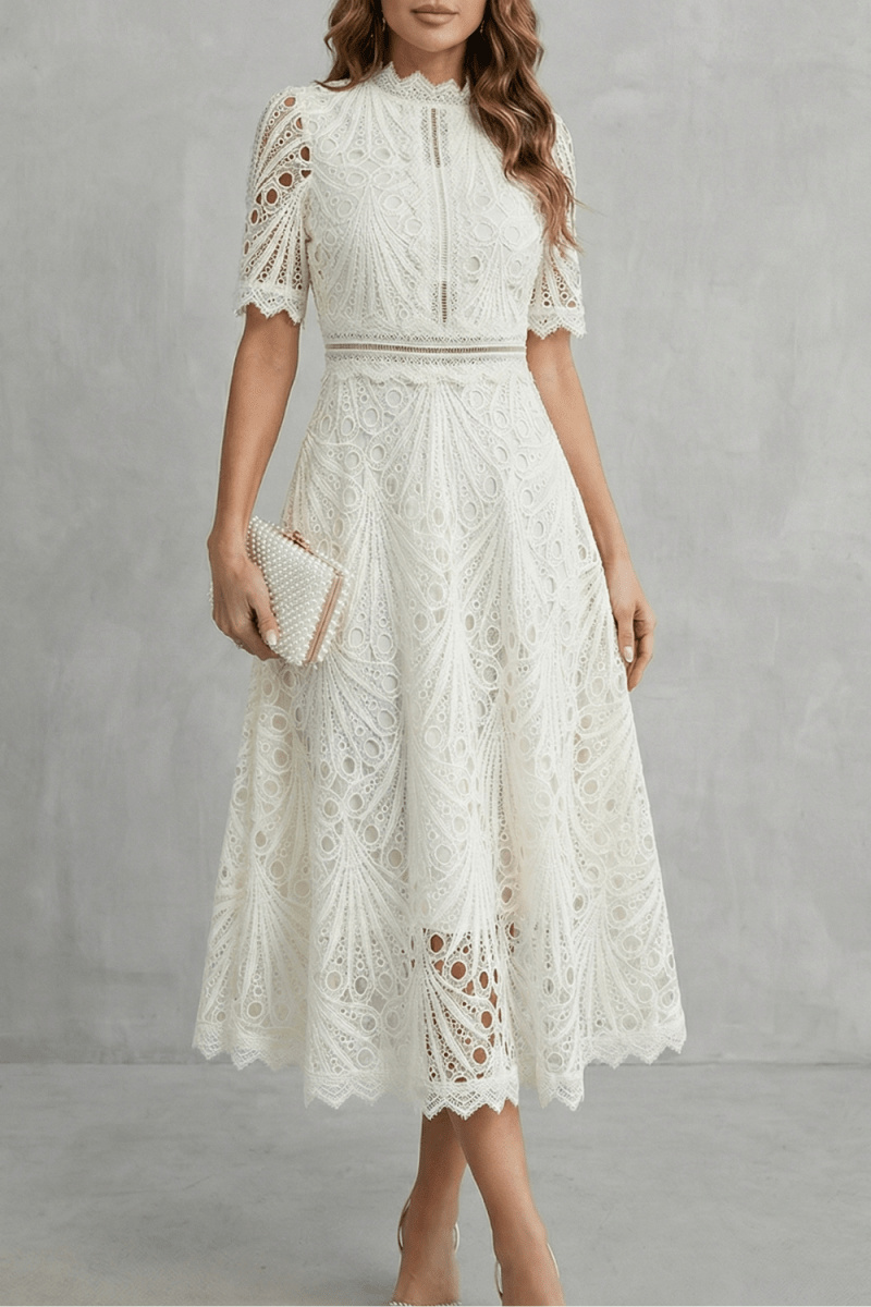 Jessara | Embroidered Lace Midi Dress