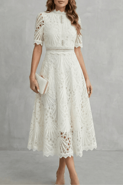 Jessara | Embroidered Lace Midi Dress