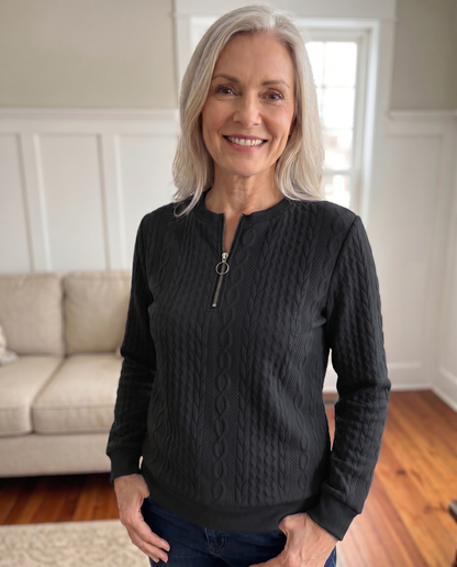 Phaeline | Cable Knit Half Zip Sweatshirt